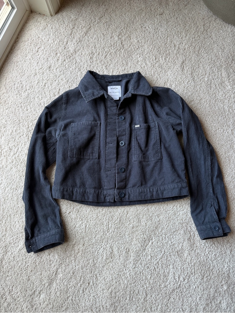 RVCA Women Navy Corduroy Button-Up Jean Jacket